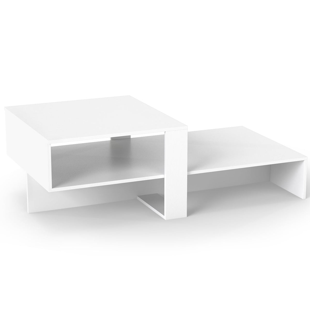 2-Tier Coffee Table Modern Irregular Center Table with Open Storage Shelf-White-Coffee Tables-DECOROLALA