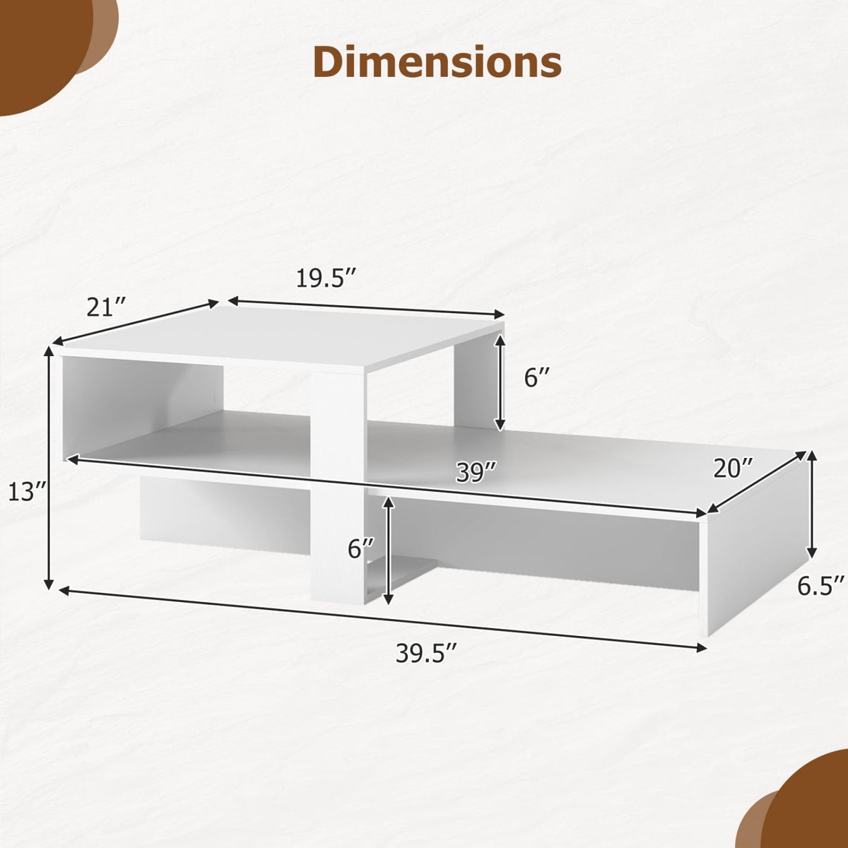 2-Tier Coffee Table Modern Irregular Center Table with Open Storage Shelf-White-Coffee Tables-DECOROLALA