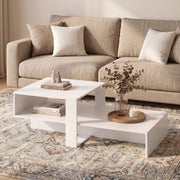 2-Tier Coffee Table Modern Irregular Center Table with Open Storage Shelf-White-Coffee Tables-DECOROLALA