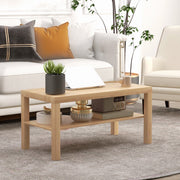 2-Tier Coffee Table with Storage Shelf - Natural Wood 35.5"-Coffee Tables-DECOROLALA