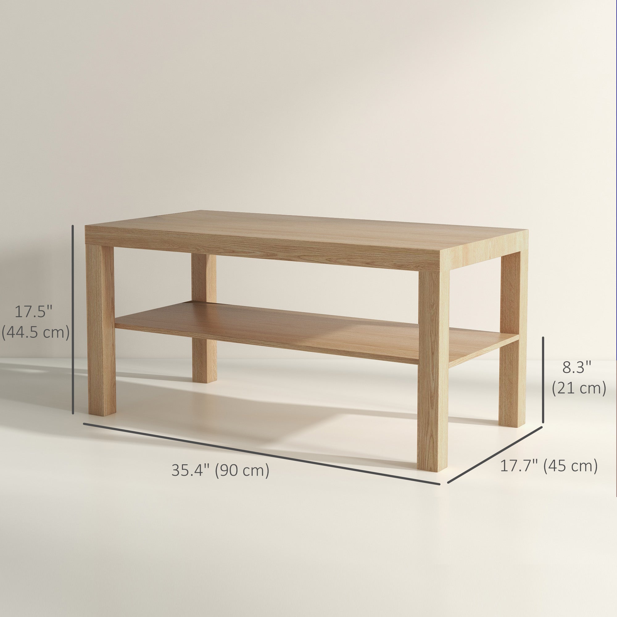 2-Tier Coffee Table with Storage Shelf - Natural Wood 35.5"-Home Furnishings > Living Room Furniture > Coffee Tables-DECOROLALA