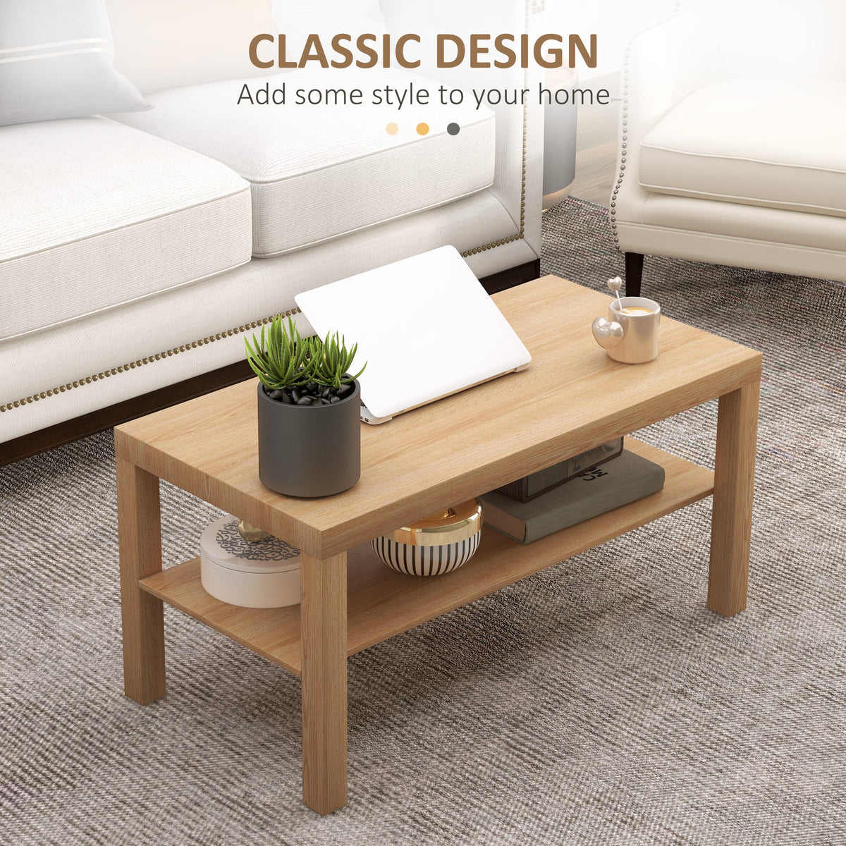 2-Tier Coffee Table with Storage Shelf - Natural Wood 35.5"-Home Furnishings > Living Room Furniture > Coffee Tables-DECOROLALA