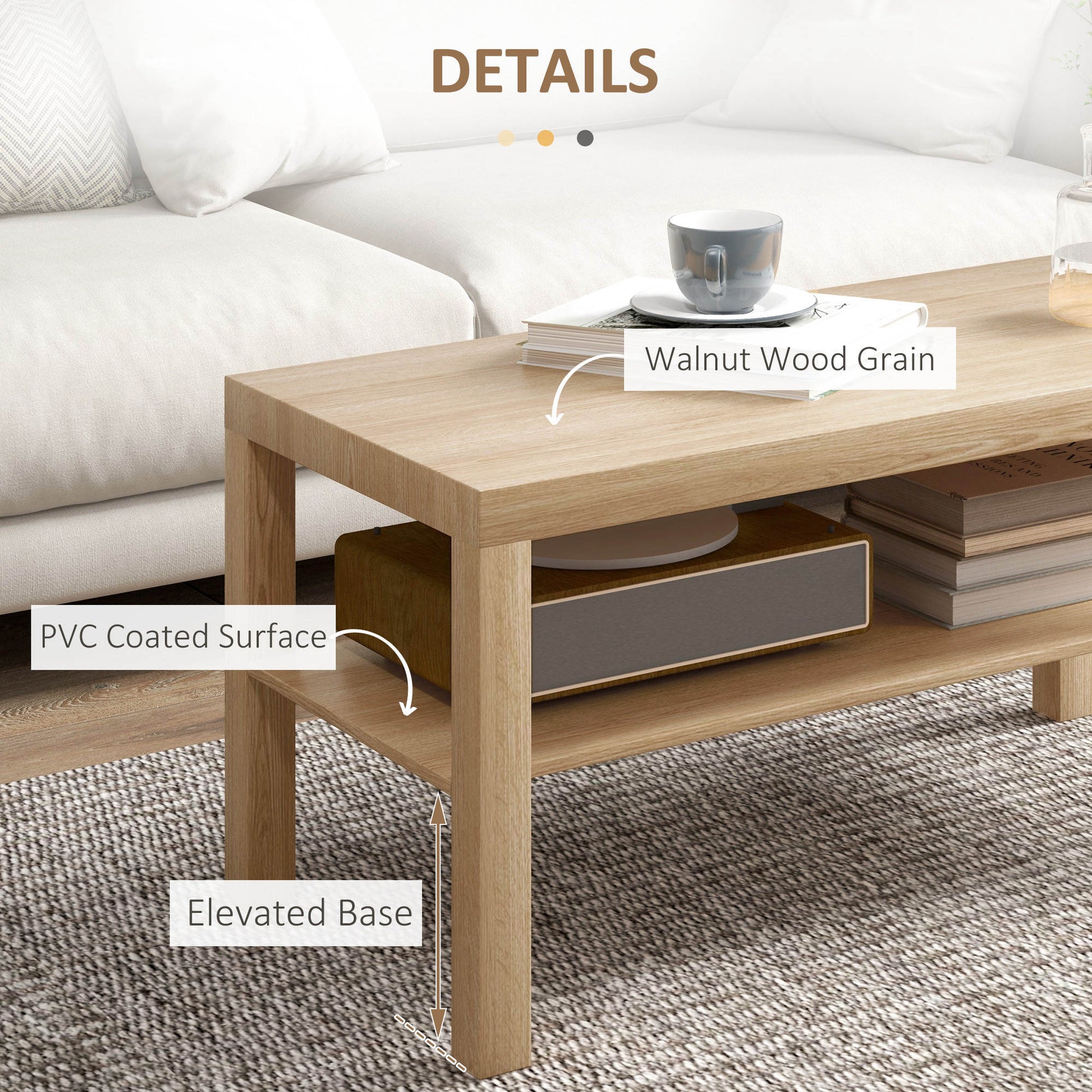 2-Tier Coffee Table with Storage Shelf - Natural Wood 35.5"-Home Furnishings > Living Room Furniture > Coffee Tables-DECOROLALA