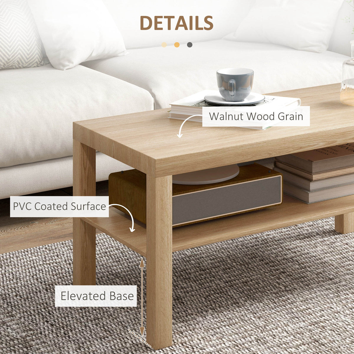 2-Tier Coffee Table with Storage Shelf - Natural Wood 35.5"-Home Furnishings > Living Room Furniture > Coffee Tables-DECOROLALA