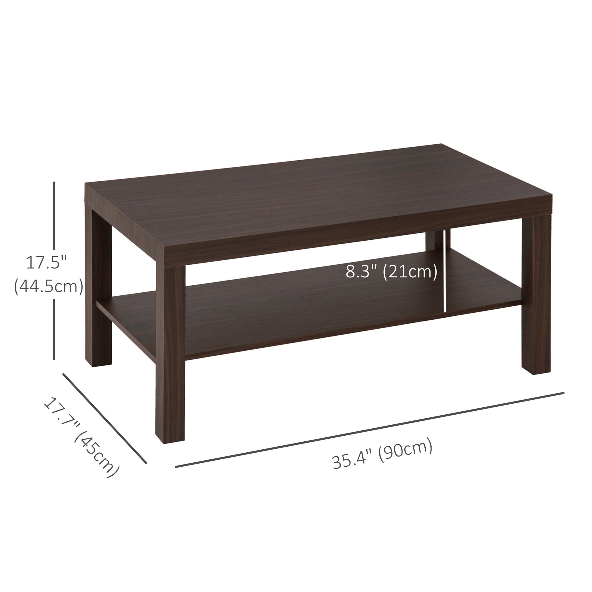 2-Tier Coffee Table with Storage - Walnut 35.5"L-Home Furnishings > Living Room Furniture > Coffee Tables-DECOROLALA