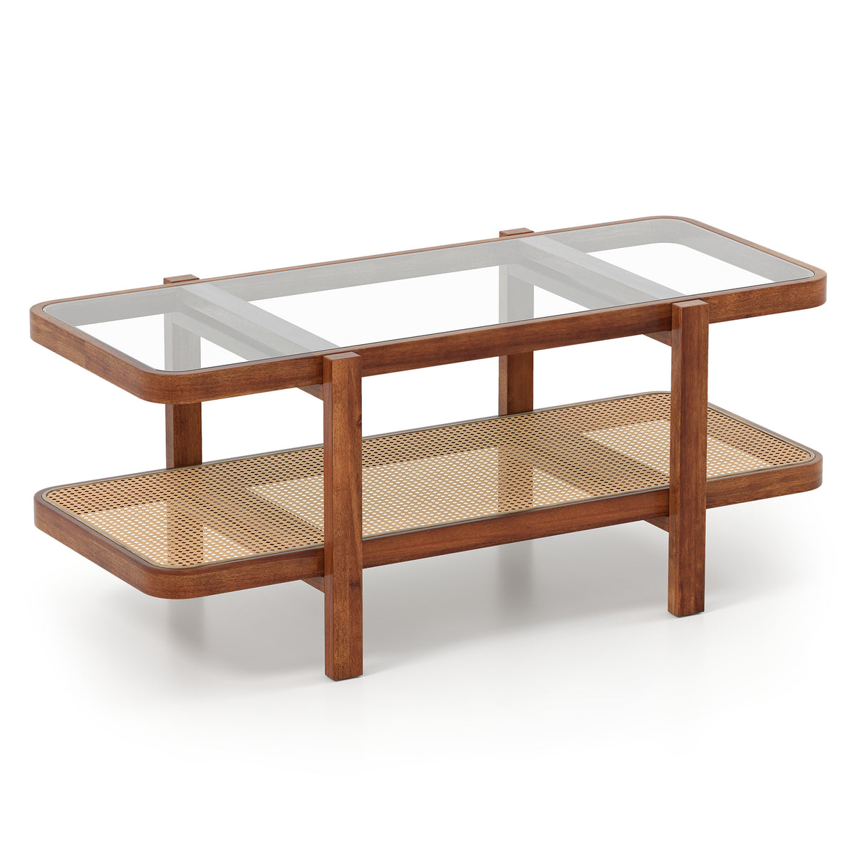 2-Tier Coffee Table with Storage and Tempered Glass Tabletop-Coffee-Coffee Tables-DECOROLALA
