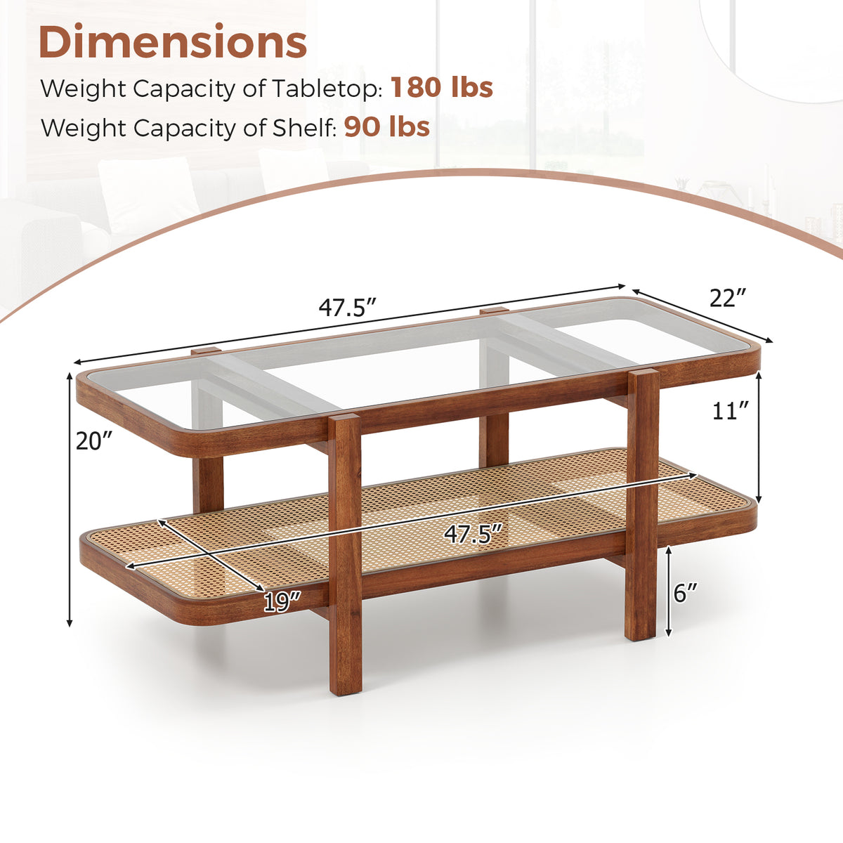2-Tier Coffee Table with Storage and Tempered Glass Tabletop-Coffee-Coffee Tables-DECOROLALA