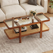 2-Tier Coffee Table with Storage and Tempered Glass Tabletop-Coffee-Coffee Tables-DECOROLALA