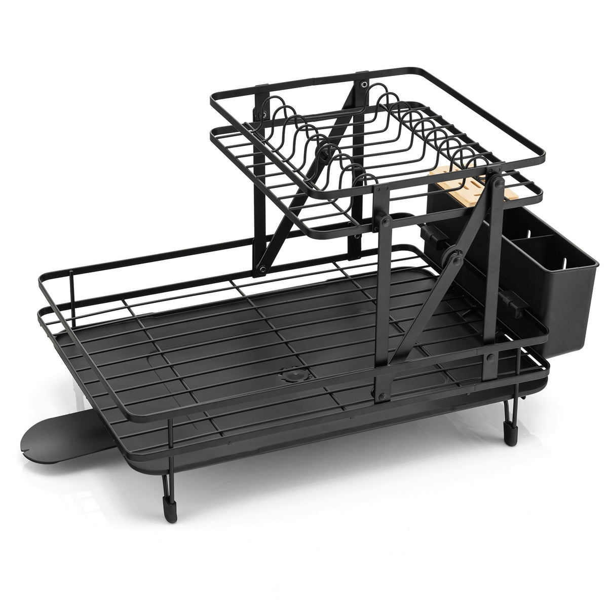 2-Tier Collapsible Dish Rack with Removable Drip Tray-Black-Dish Racks-DECOROLALA