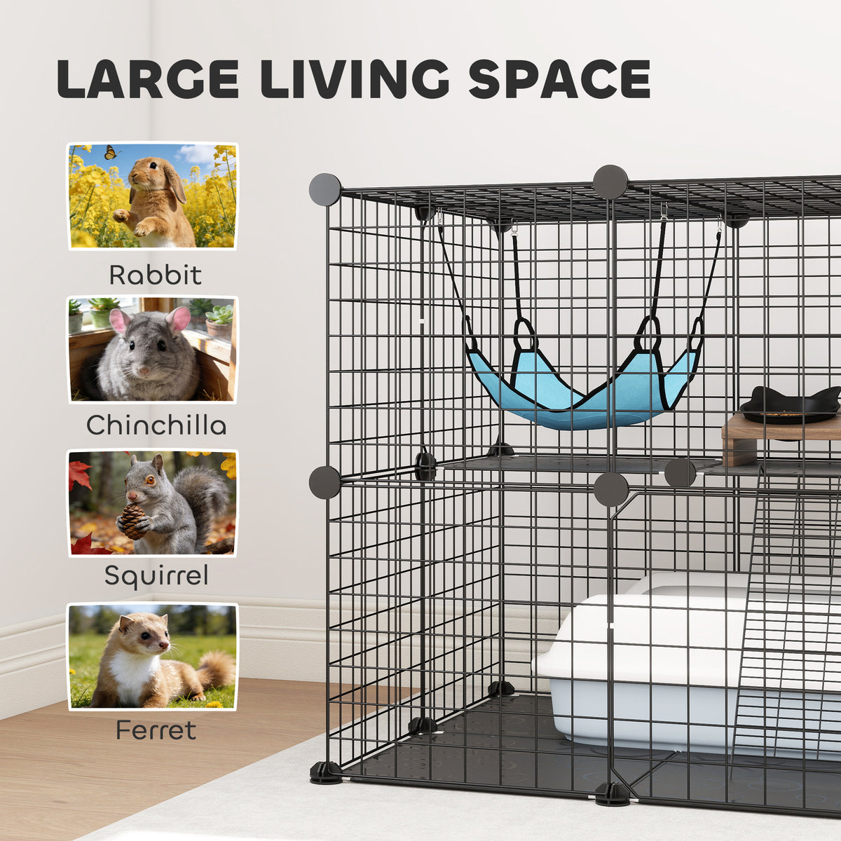 2-Tier DIY Cat Cage - Black 27.6" Modular Pet Playpen with Hammock-Cats-DECOROLALA