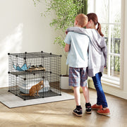 2-Tier DIY Cat Cage - Black 27.6" Modular Pet Playpen with Hammock-Cats-DECOROLALA