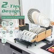 2-Tier Detachable Dish Rack with Drainboard and 360° Swivel Spout-Sliver-Dish Racks-DECOROLALA