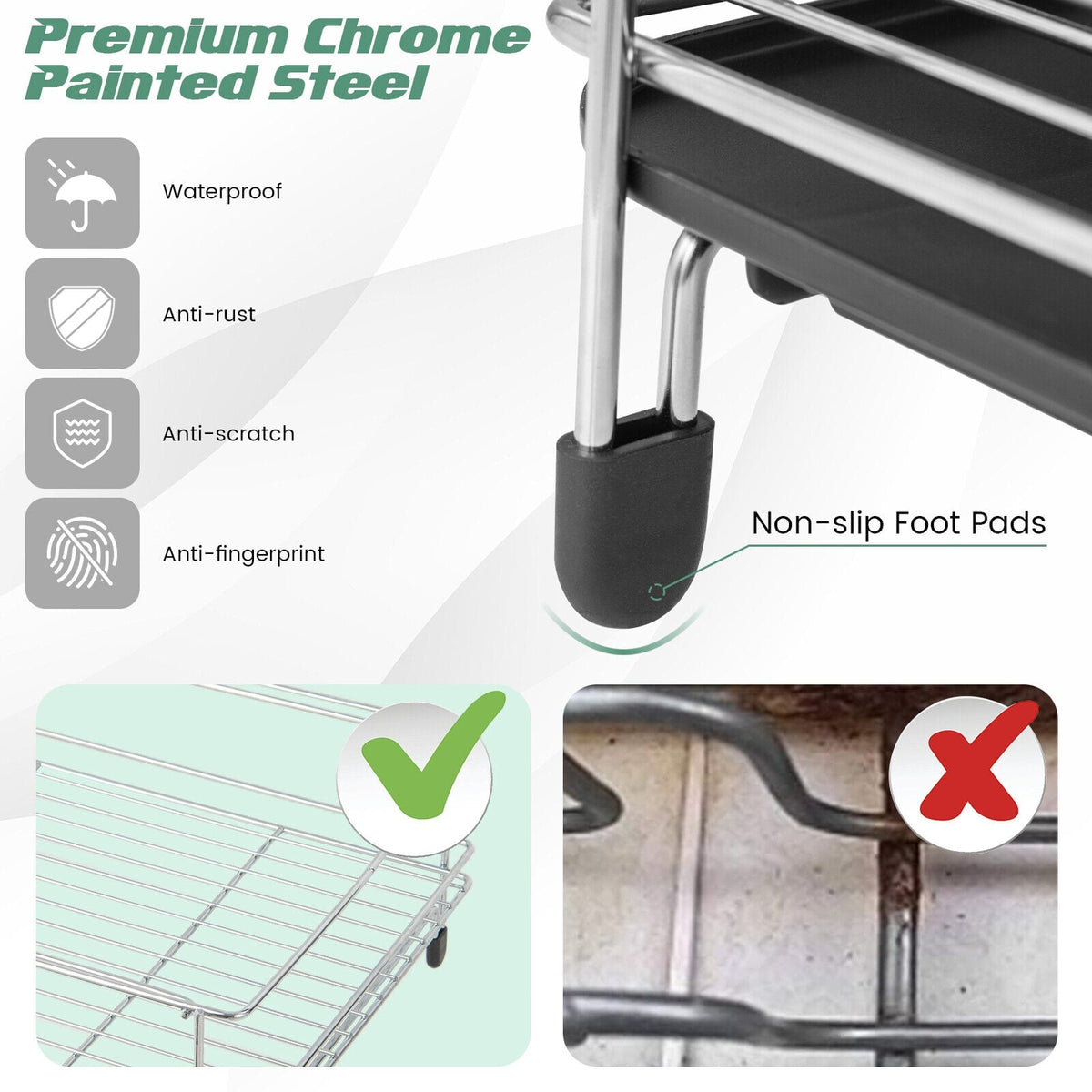 2-Tier Detachable Dish Rack with Drainboard and 360° Swivel Spout-Sliver-Dish Racks-DECOROLALA