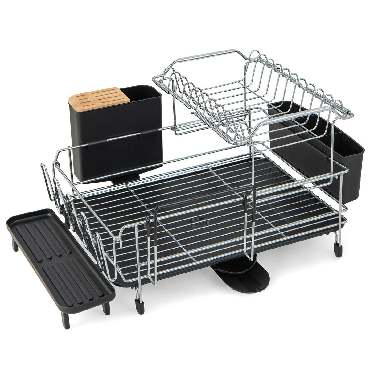 2-Tier Detachable Dish Rack with Drainboard and 360° Swivel Spout-Sliver-Dish Racks-DECOROLALA