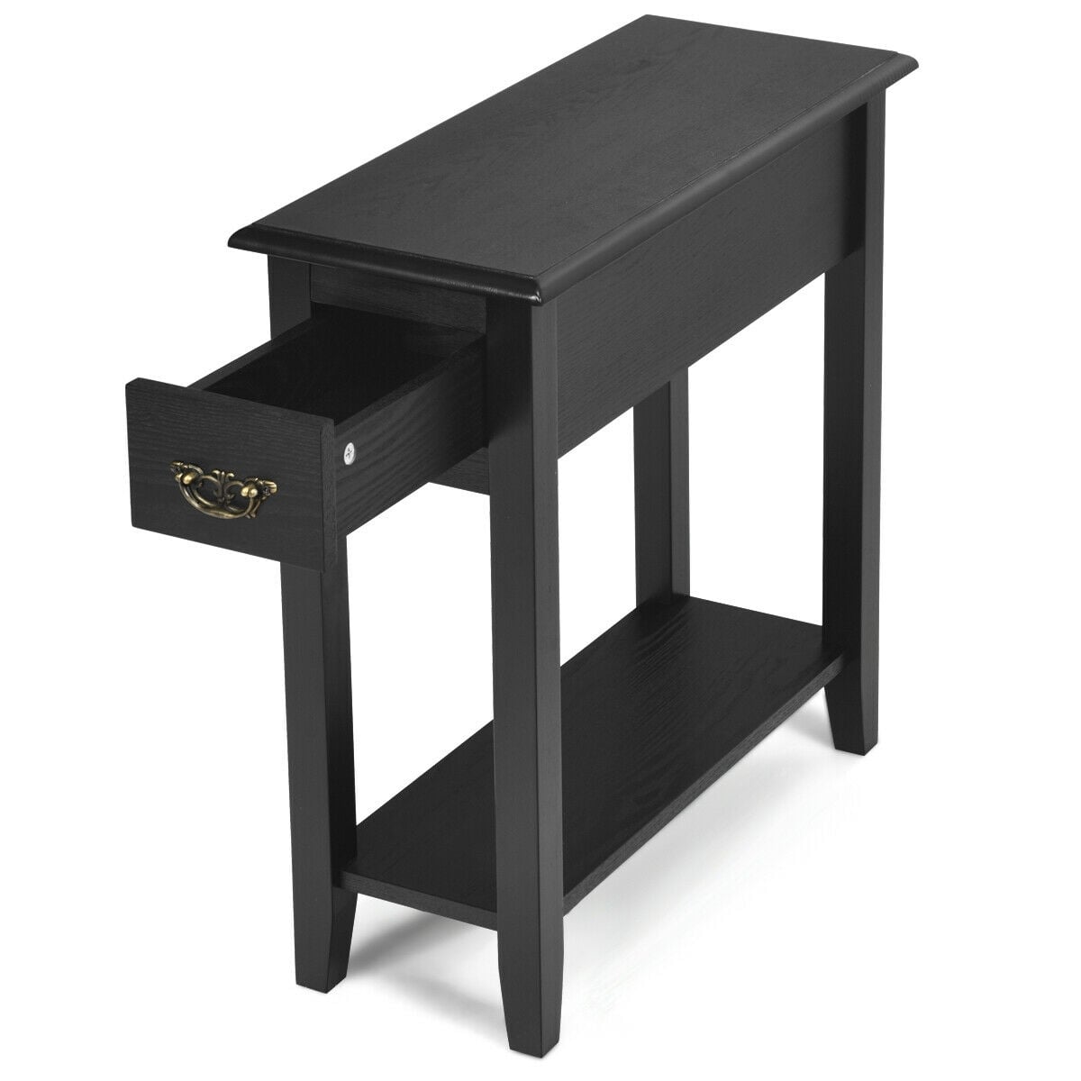 2 Tier End Bedside Sofa Side Table Narrow Nightstand-Black-End & Side Tables-DECOROLALA