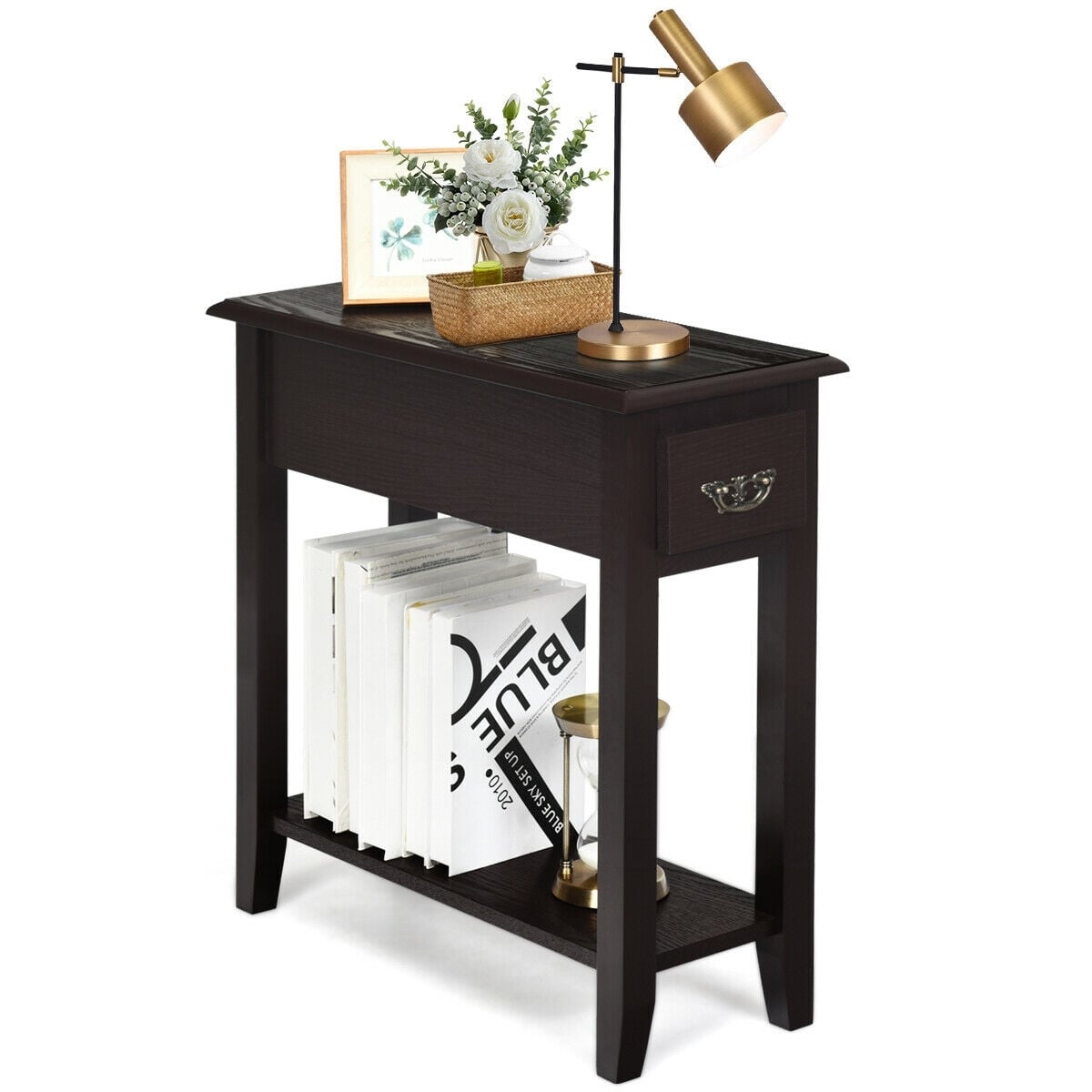 2 Tier End Bedside Sofa Side Table Narrow Nightstand-Espresso-End & Side Tables-DECOROLALA