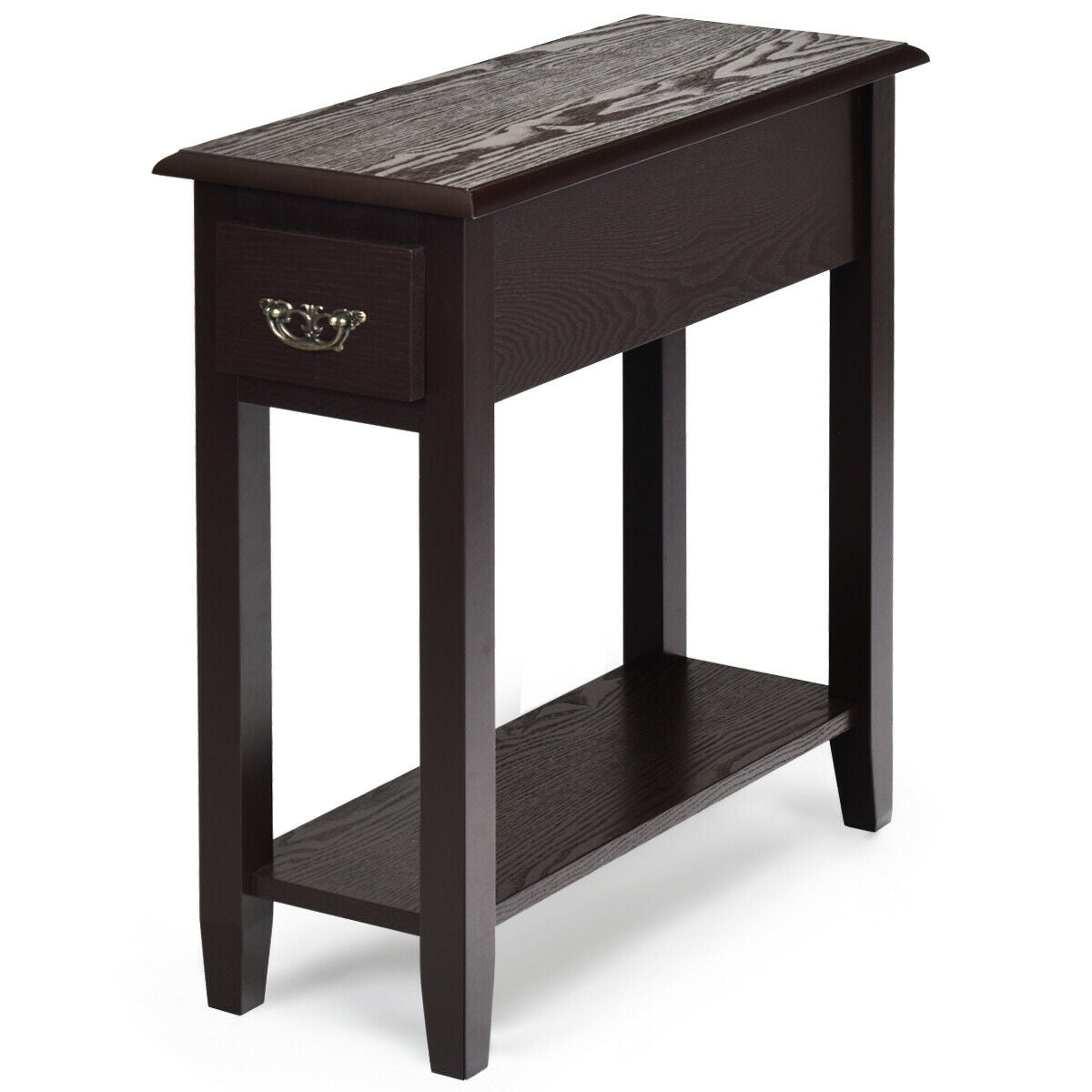 2 Tier End Bedside Sofa Side Table Narrow Nightstand-Espresso-End & Side Tables-DECOROLALA