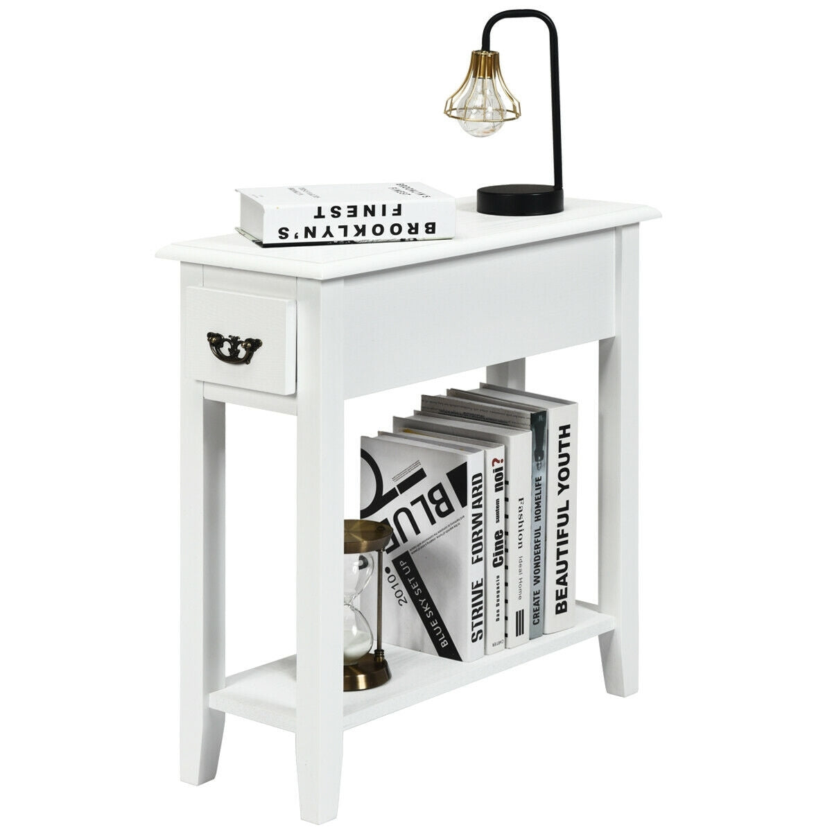 2 Tier End Bedside Sofa Side Table Narrow Nightstand-White-End & Side Tables-DECOROLALA