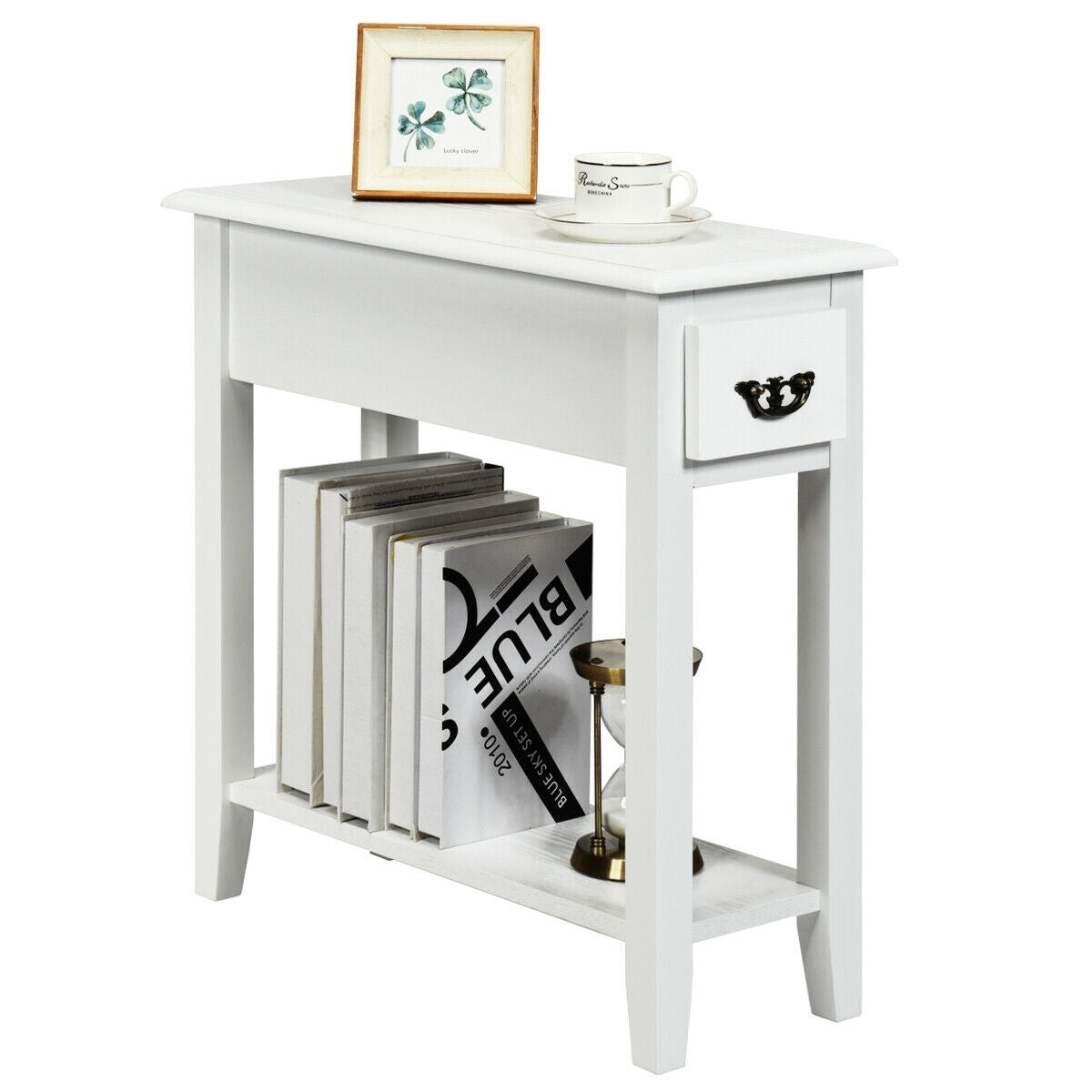 2 Tier End Bedside Sofa Side Table Narrow Nightstand-White-End & Side Tables-DECOROLALA