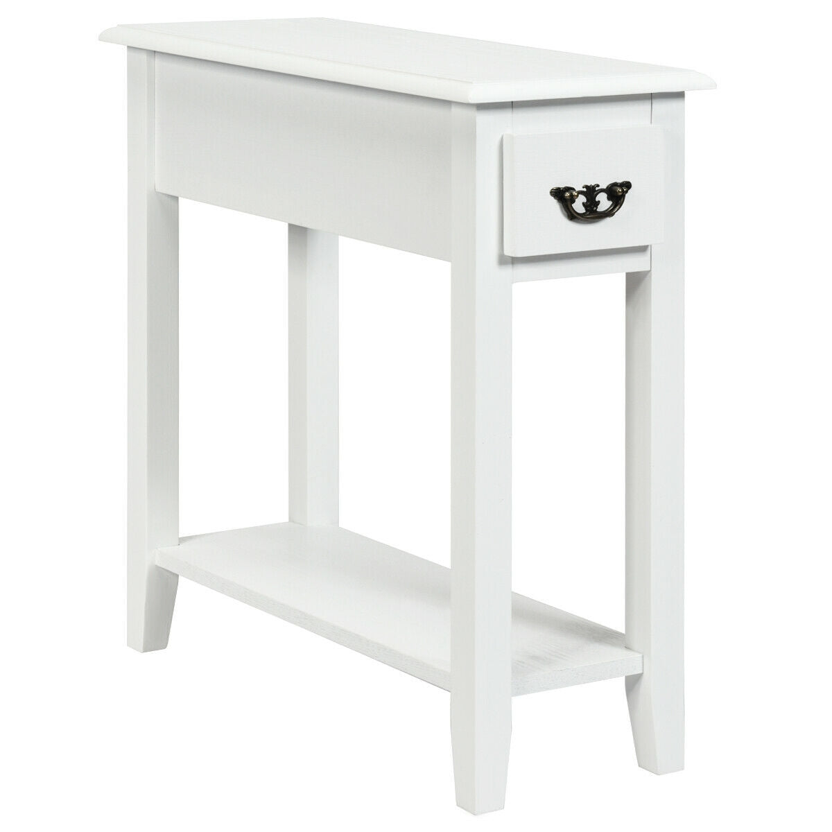 2 Tier End Bedside Sofa Side Table Narrow Nightstand-White-End & Side Tables-DECOROLALA