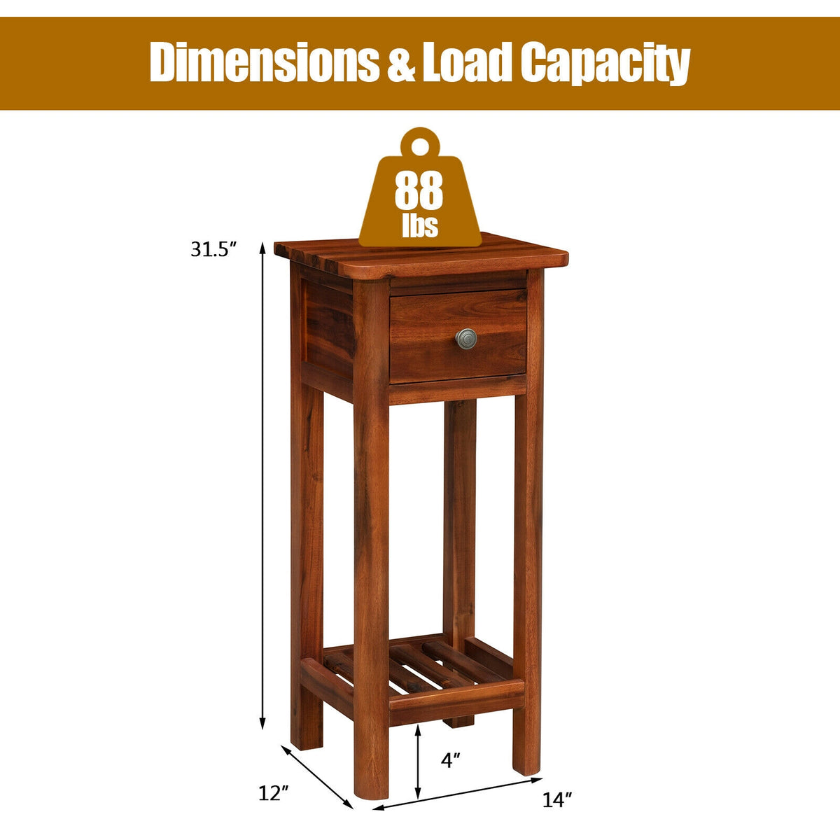 2 Tier End Bedside Table with Drawer Shelf-Brown-Nightstands-DECOROLALA