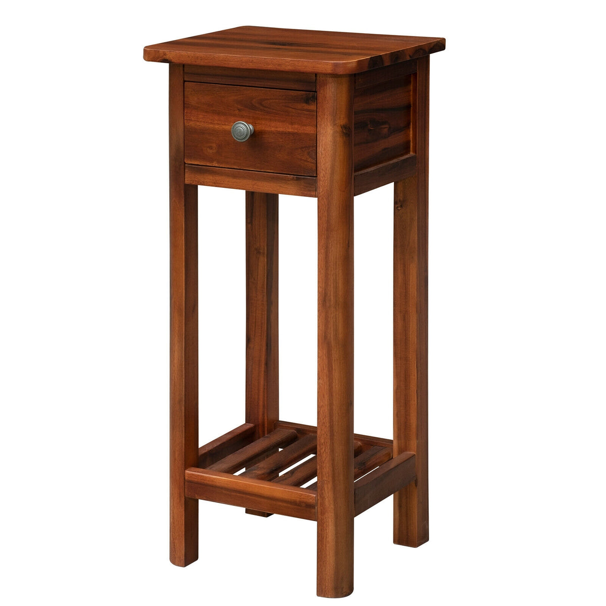 2 Tier End Bedside Table with Drawer Shelf-Brown-Nightstands-DECOROLALA