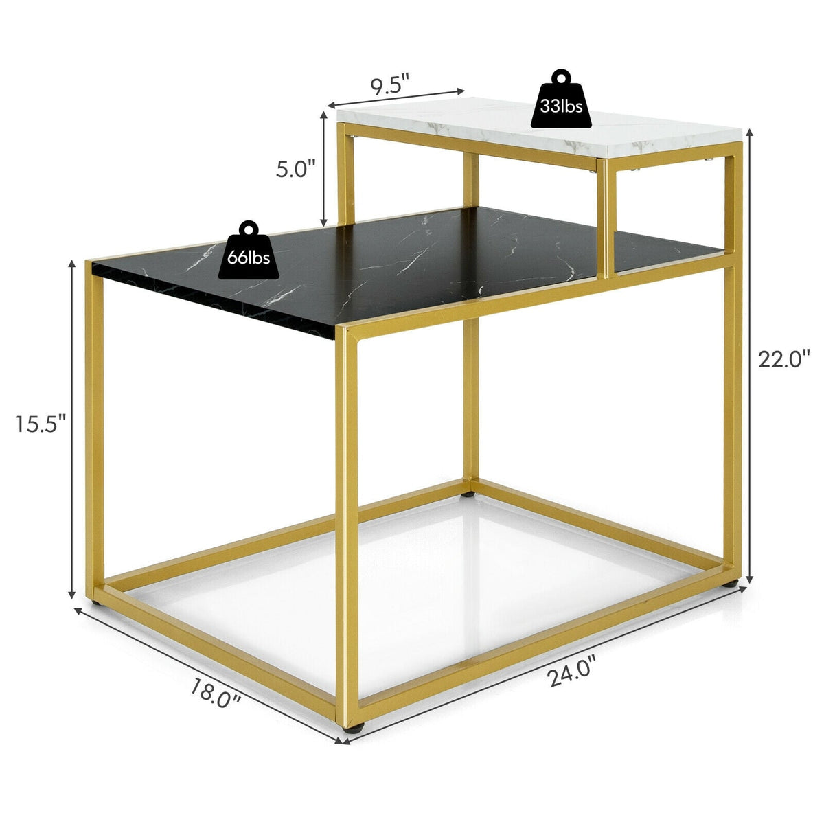2 Tier End Side Table with Metal Frame and Storage Shelf for Living Room-White-End & Side Tables-DECOROLALA