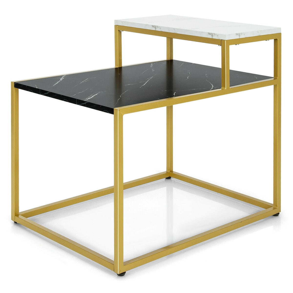 2 Tier End Side Table with Metal Frame and Storage Shelf for Living Room-White-End & Side Tables-DECOROLALA