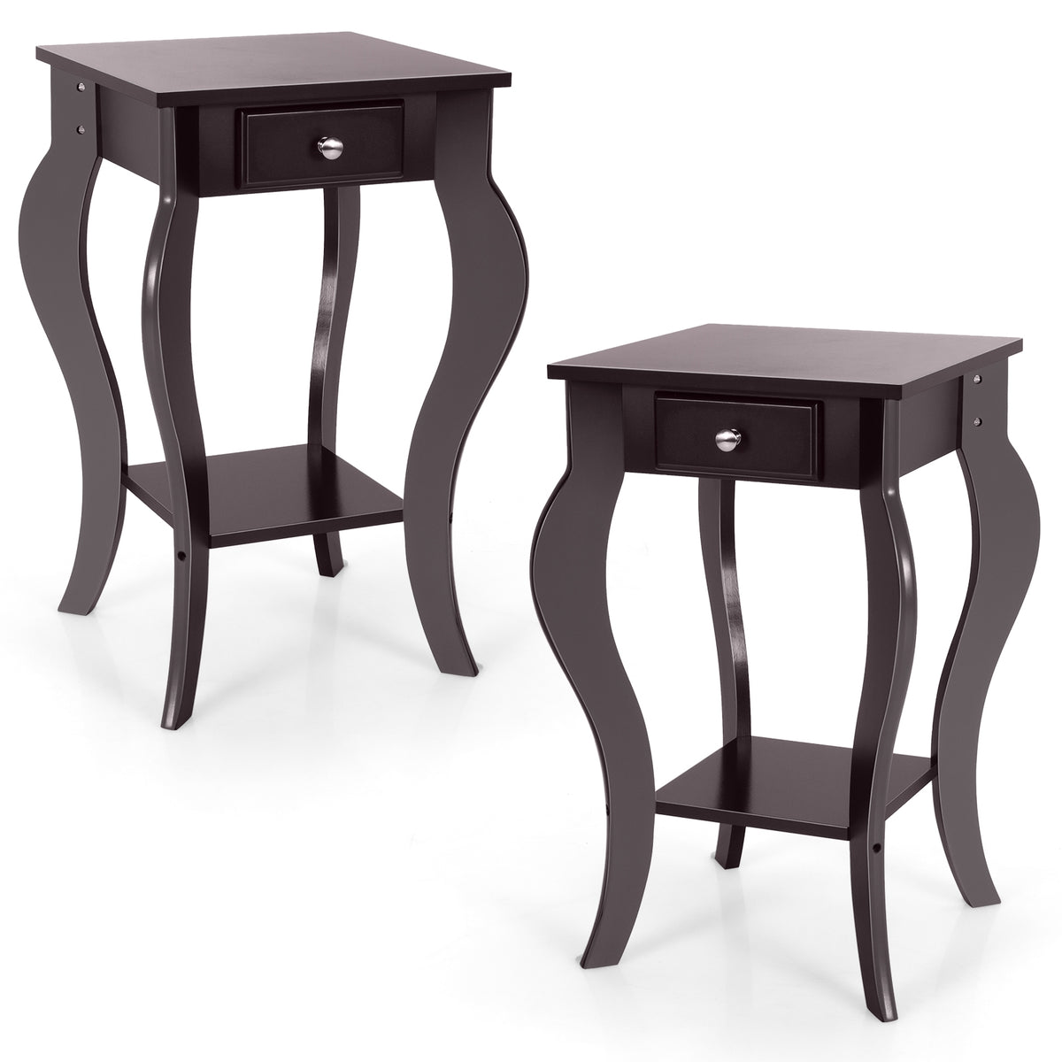 2-Tier End Table with Drawer and Shelf for Living Room Bedroom-Brown-End & Side Tables-DECOROLALA