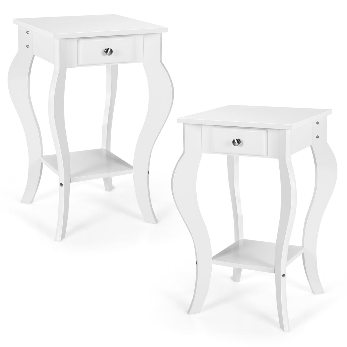 2-Tier End Table with Drawer and Shelf for Living Room Bedroom-White-End & Side Tables-DECOROLALA