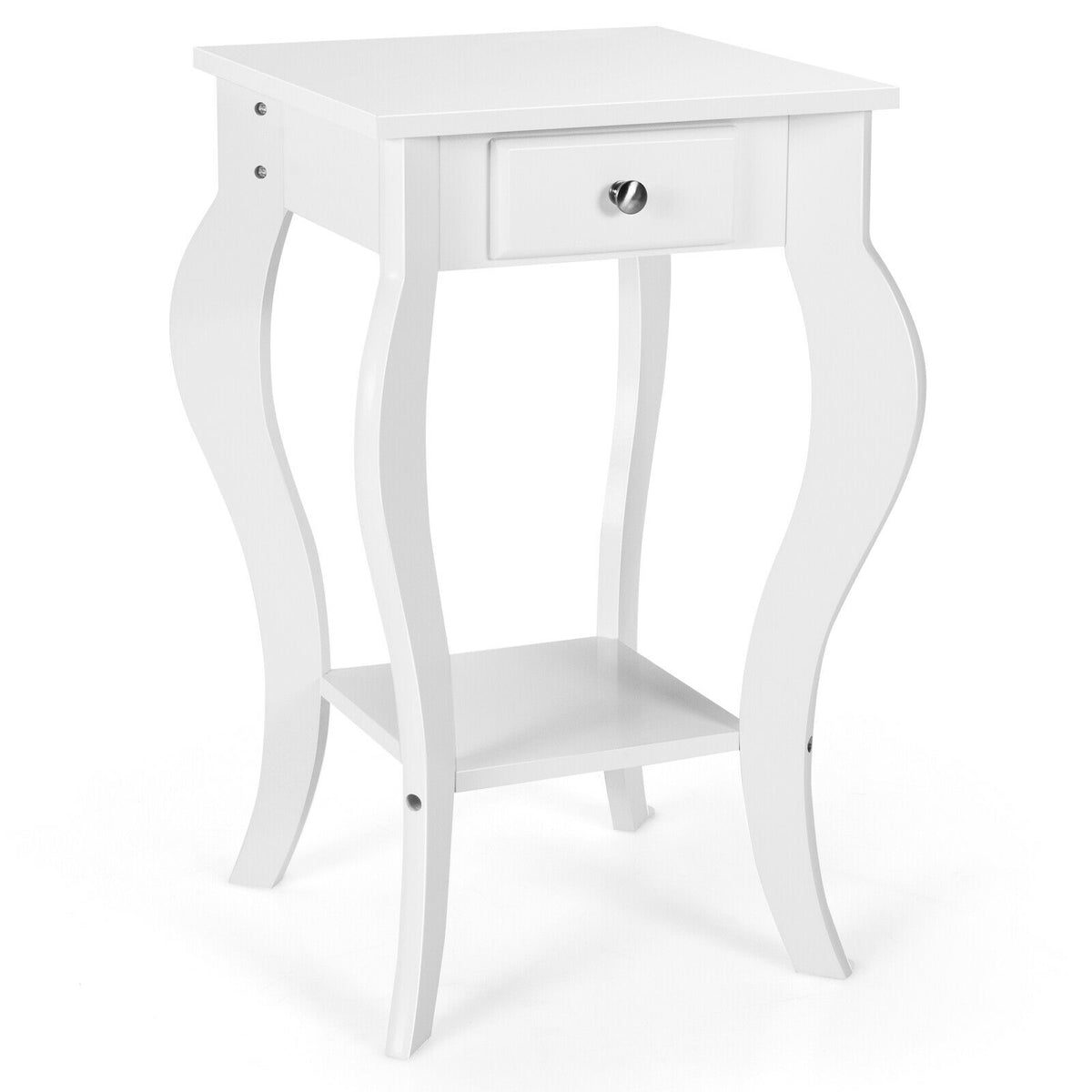 2-Tier End Table with Drawer and Shelf for Living Room Bedroom-White-End & Side Tables-DECOROLALA