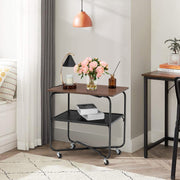 2-Tier End Table with Metal Storage Shelf and Foldable Frame-Brown-End & Side Tables-DECOROLALA