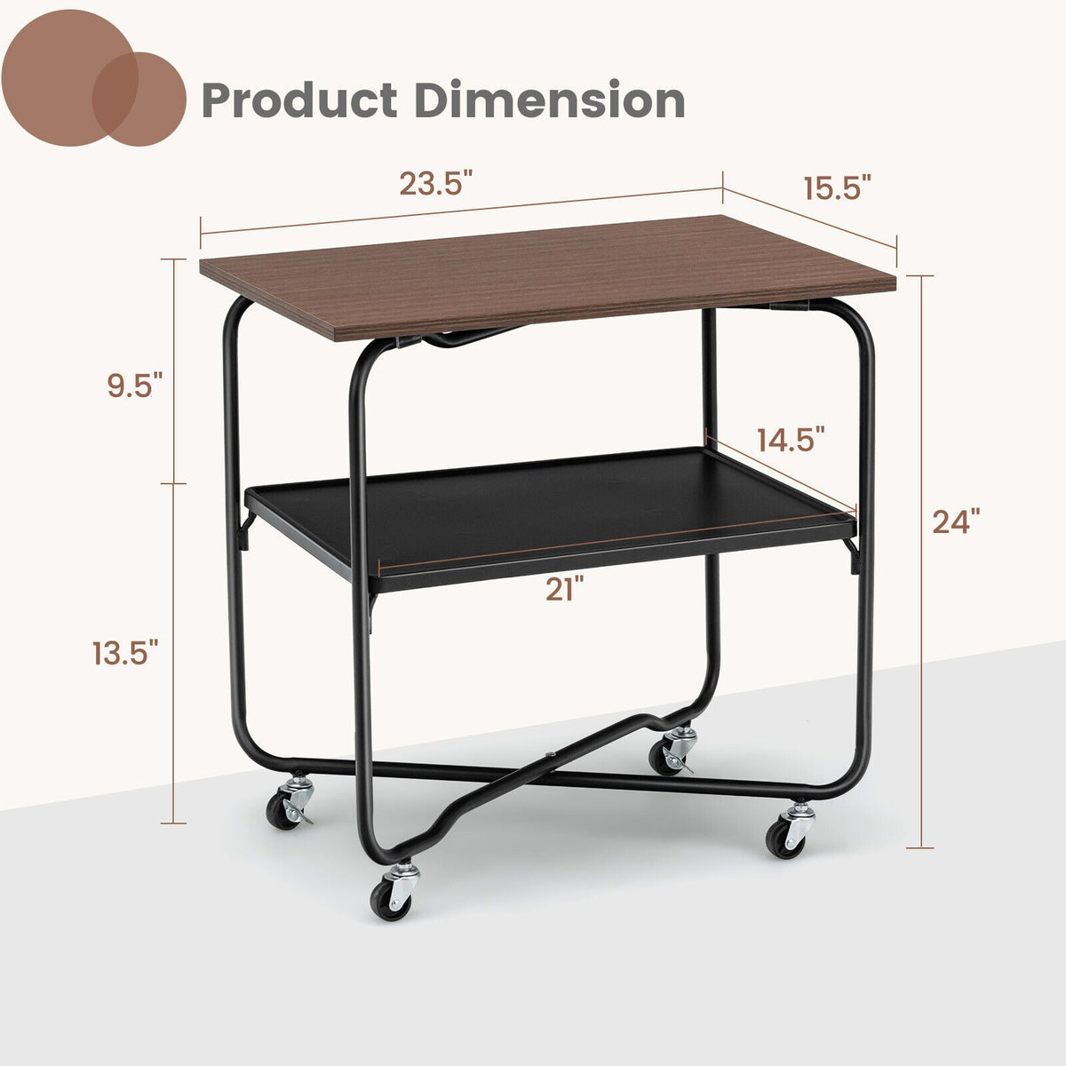 2-Tier End Table with Metal Storage Shelf and Foldable Frame-Brown-End & Side Tables-DECOROLALA