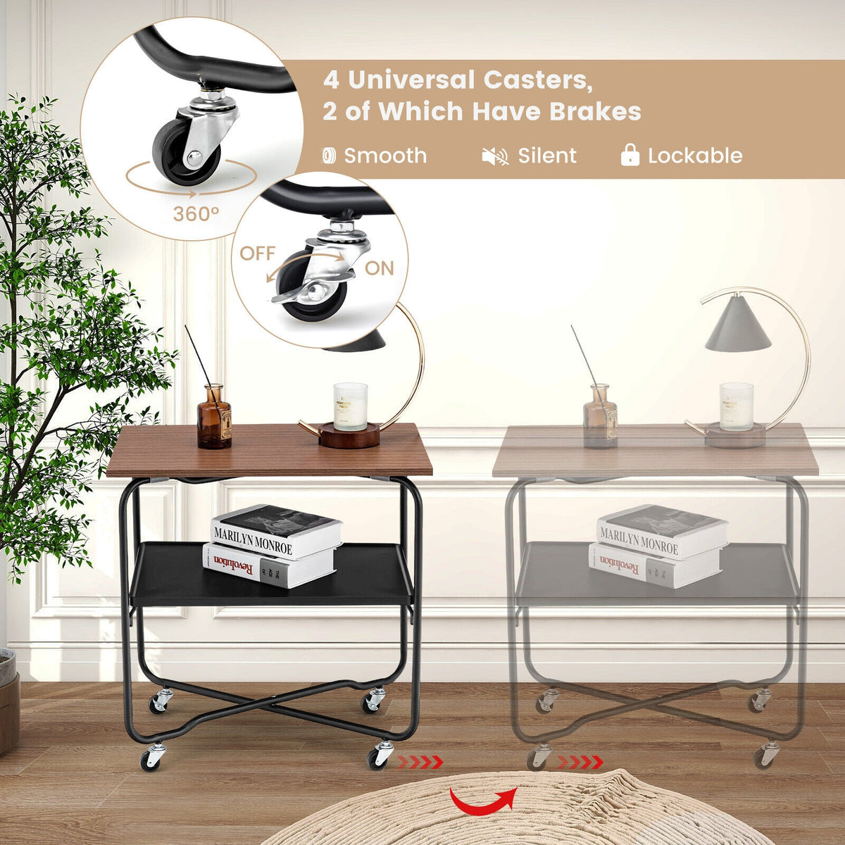2-Tier End Table with Metal Storage Shelf and Foldable Frame-Brown-End & Side Tables-DECOROLALA