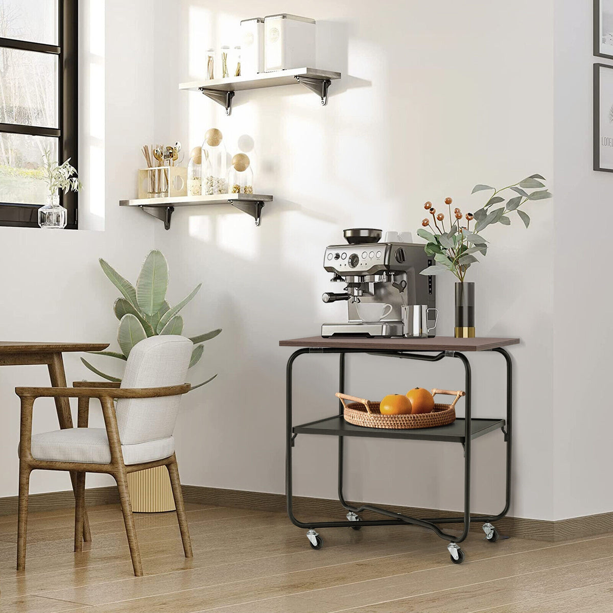 2-Tier End Table with Metal Storage Shelf and Foldable Frame-Brown-End & Side Tables-DECOROLALA