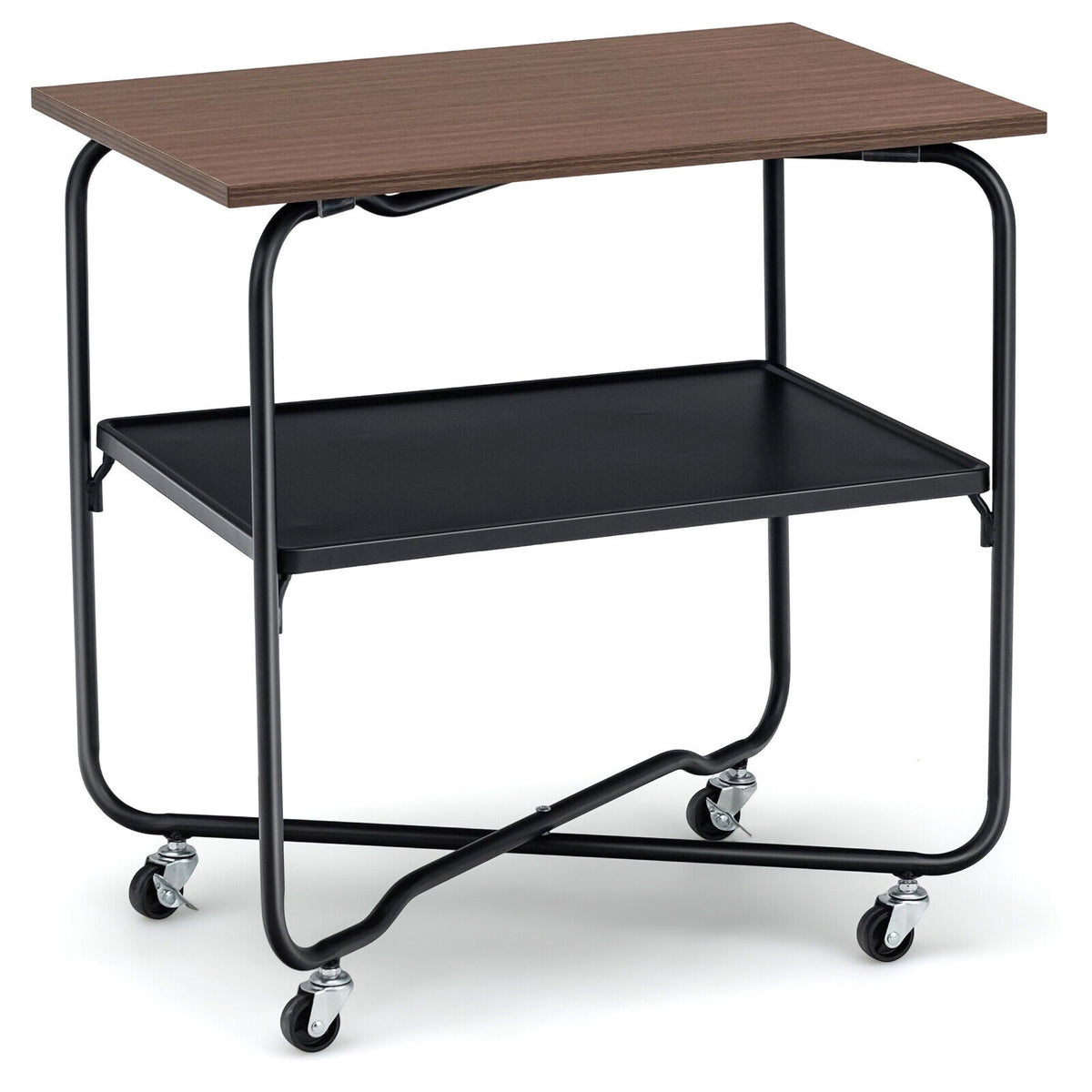 2-Tier End Table with Metal Storage Shelf and Foldable Frame-Brown-End & Side Tables-DECOROLALA