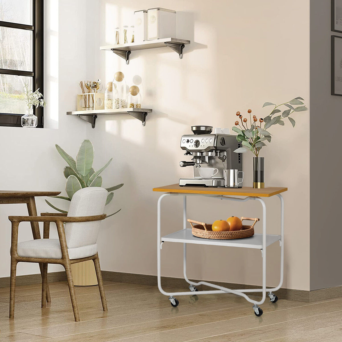 2-Tier End Table with Metal Storage Shelf and Foldable Frame-Natural-End & Side Tables-DECOROLALA