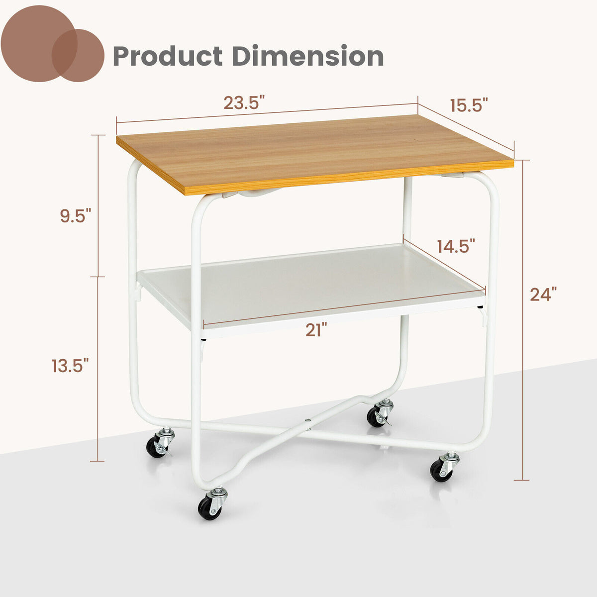 2-Tier End Table with Metal Storage Shelf and Foldable Frame-Natural-End & Side Tables-DECOROLALA