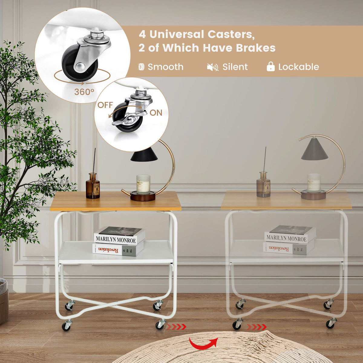 2-Tier End Table with Metal Storage Shelf and Foldable Frame-Natural-End & Side Tables-DECOROLALA