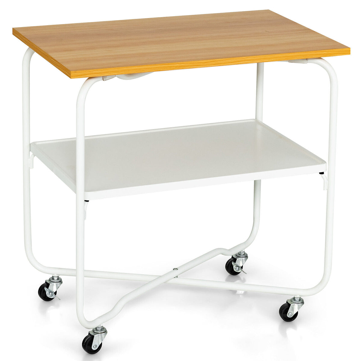 2-Tier End Table with Metal Storage Shelf and Foldable Frame-Natural-End & Side Tables-DECOROLALA