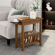 2-Tier End Table with Pull-out Tray and Solid Rubber Wood Legs-Natural-End & Side Tables-DECOROLALA