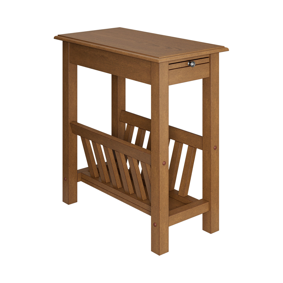 2-Tier End Table with Pull-out Tray and Solid Rubber Wood Legs-Natural-End & Side Tables-DECOROLALA