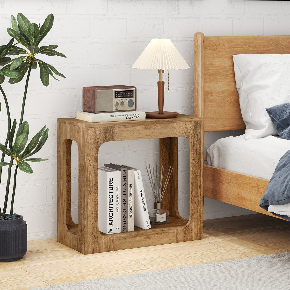 2-Tier End Table with Storage Shelf for Living Room-Oak-End & Side Tables-DECOROLALA