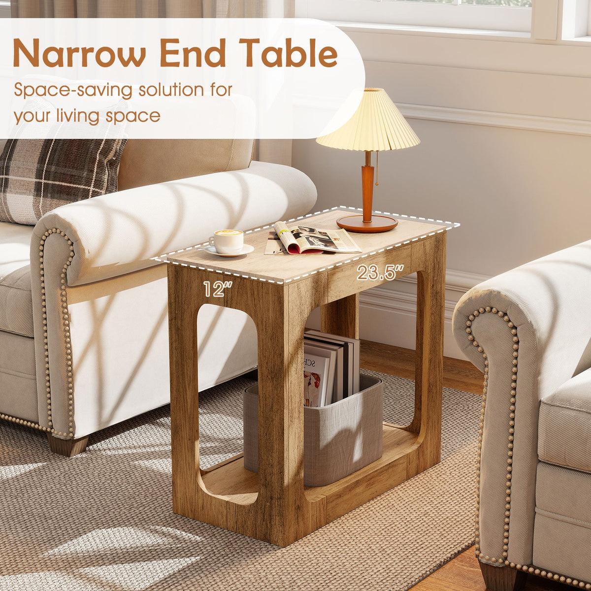 2-Tier End Table with Storage Shelf for Living Room-Oak-End & Side Tables-DECOROLALA