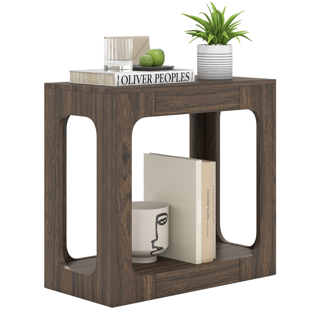 2-Tier End Table with Storage Shelf for Living Room-Walnut-End & Side Tables-DECOROLALA