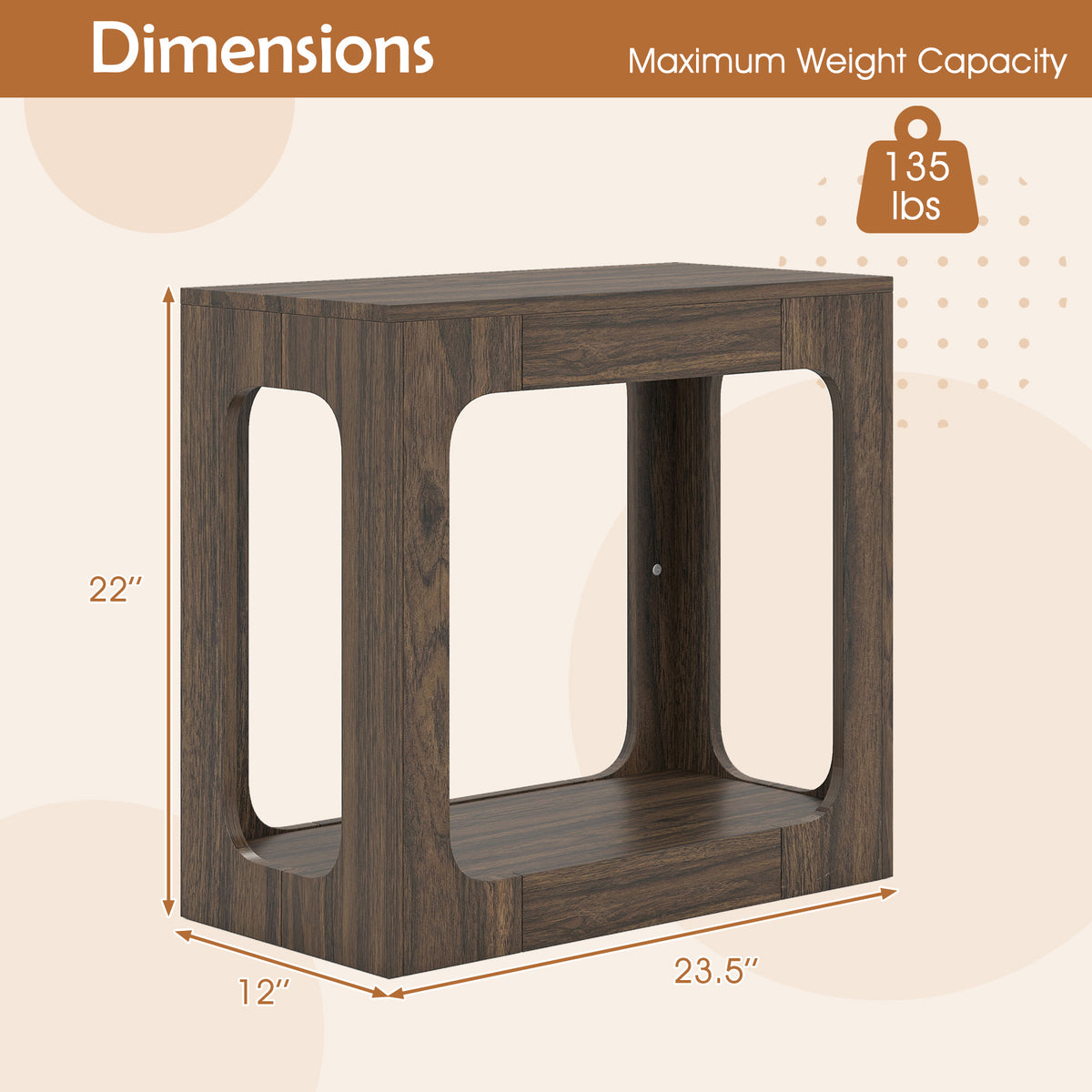 2-Tier End Table with Storage Shelf for Living Room-Walnut-End & Side Tables-DECOROLALA