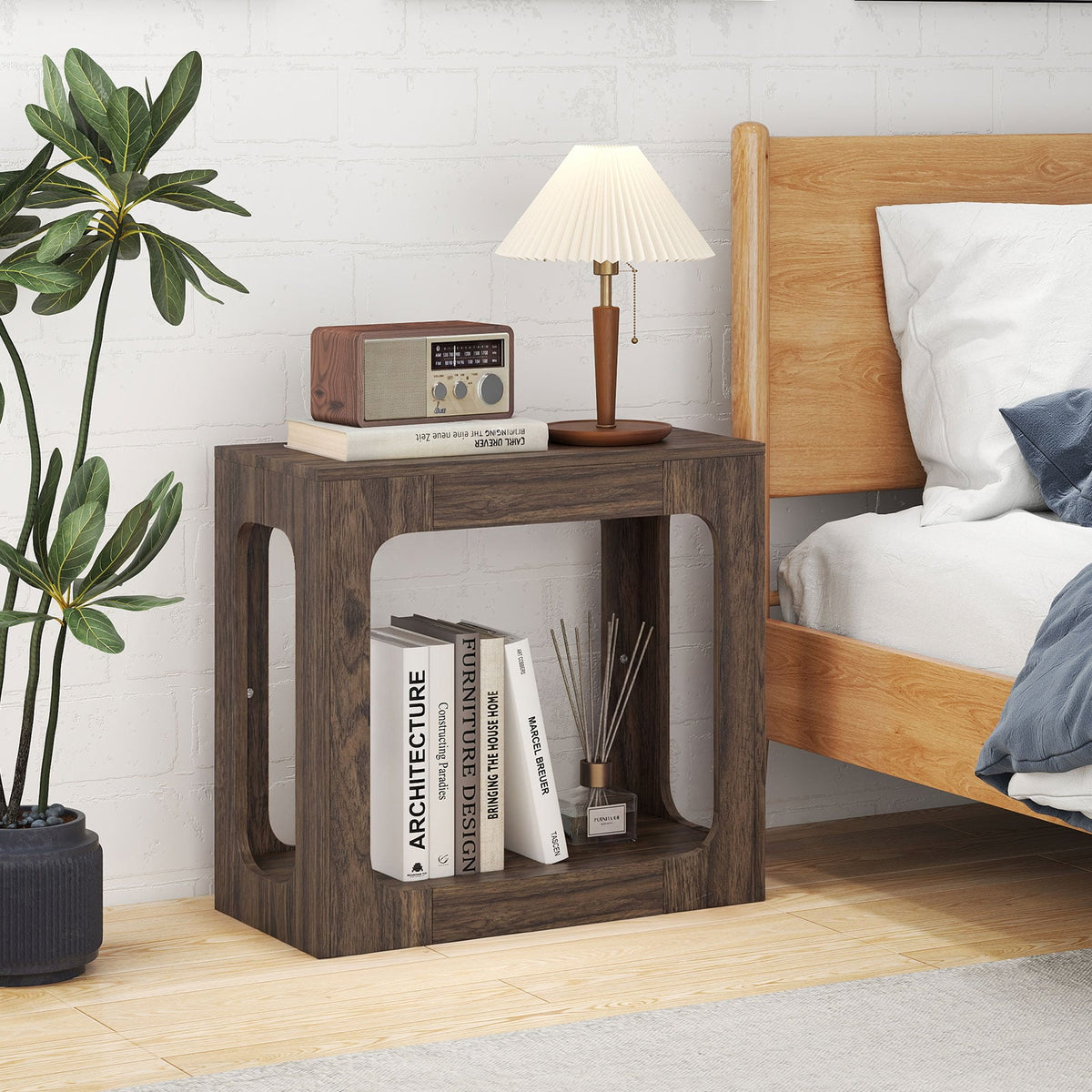 2-Tier End Table with Storage Shelf for Living Room-Walnut-End & Side Tables-DECOROLALA