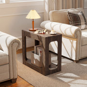 2-Tier End Table with Storage Shelf for Living Room-Walnut-End & Side Tables-DECOROLALA