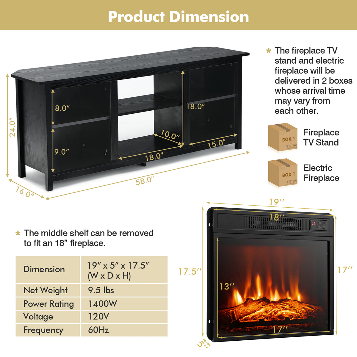 2-Tier Entertainment Media Console Center-Black-Entertainment Centers & TV Stands-DECOROLALA