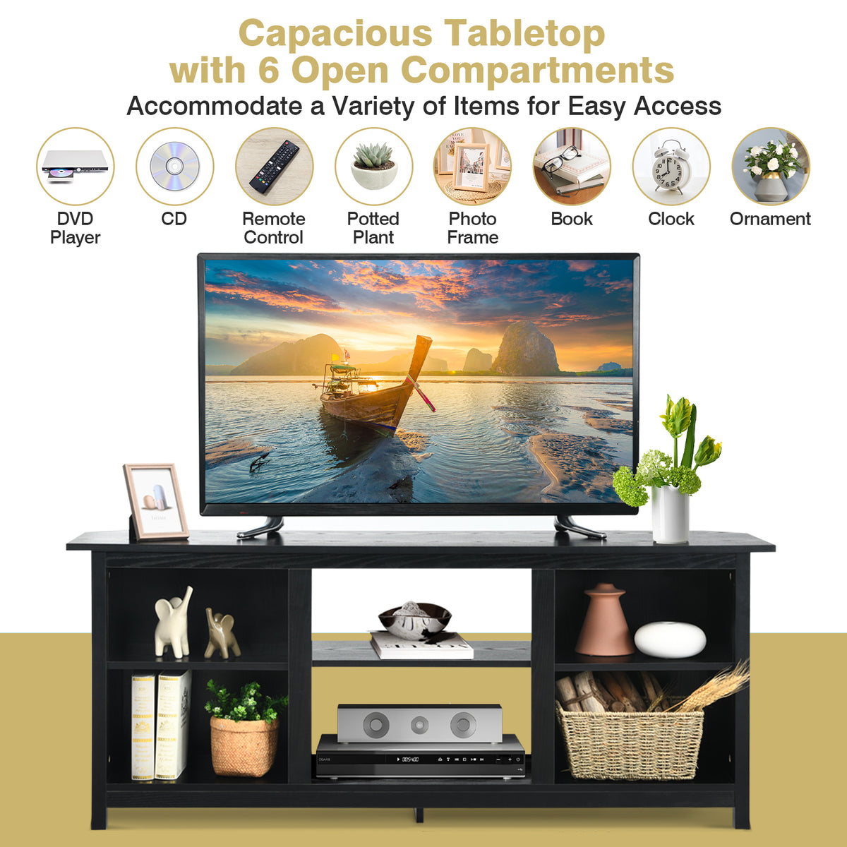 2-Tier Entertainment Media Console Center-Black-Entertainment Centers & TV Stands-DECOROLALA